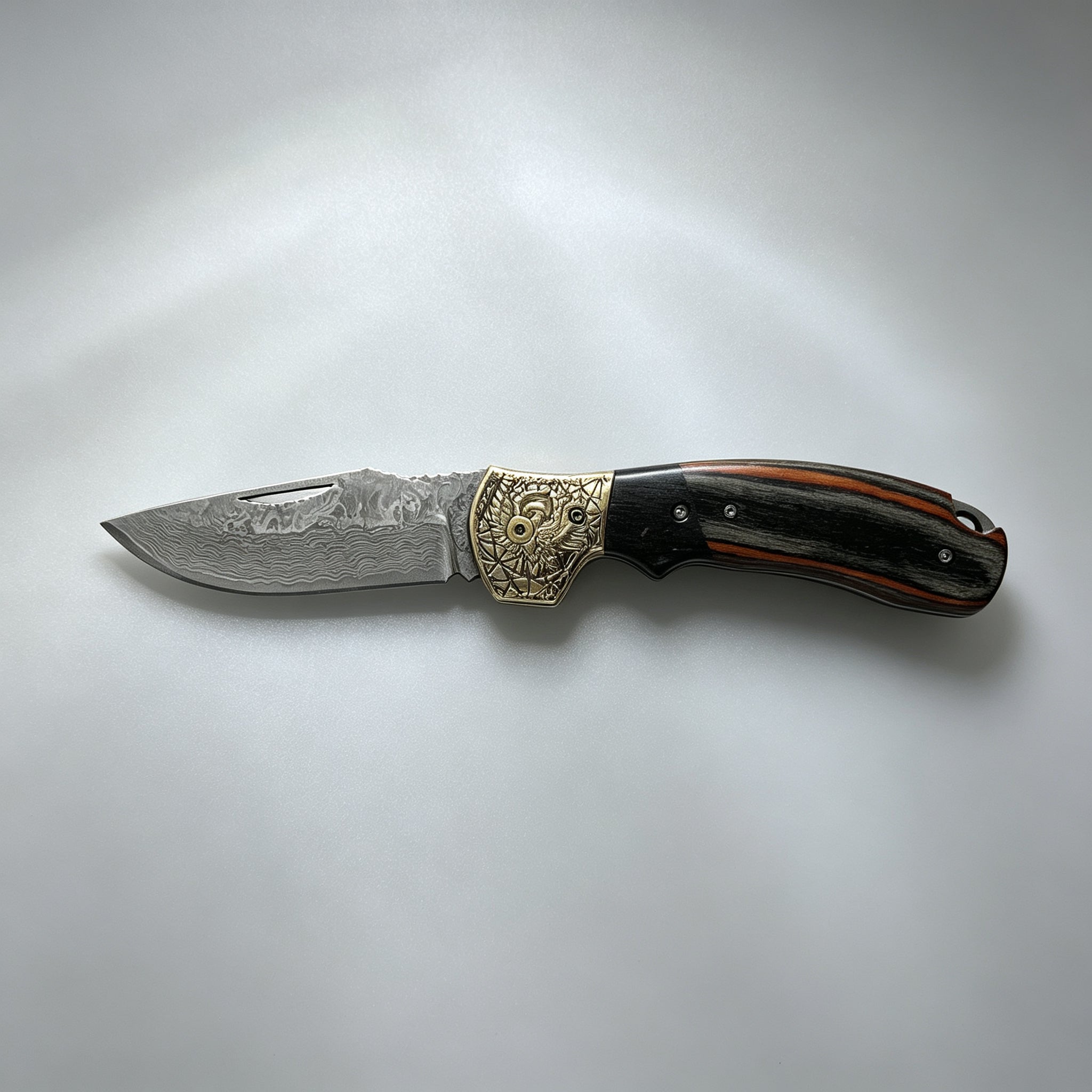 T-01 Folding Knife – Damascus, Wooden Handle