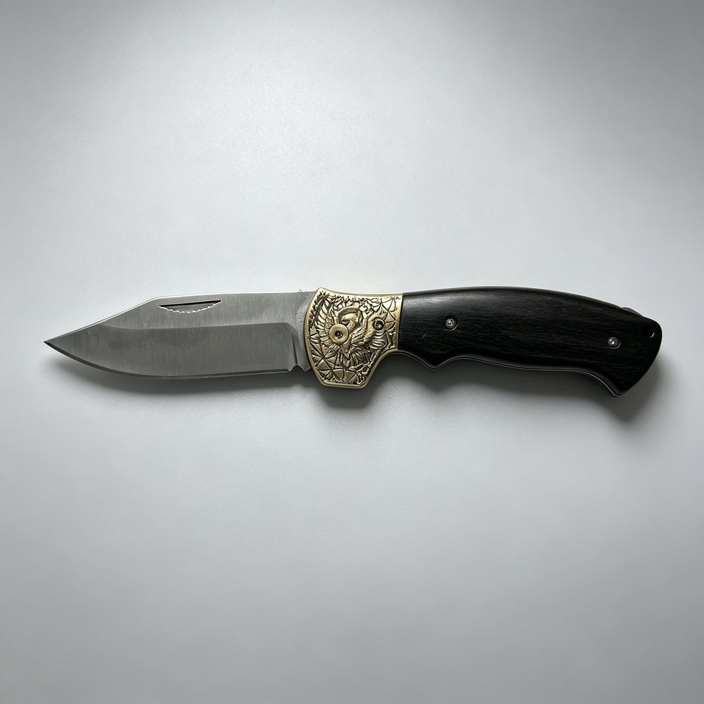 T-03 Folding Knife – D2, Copper & Black Wood