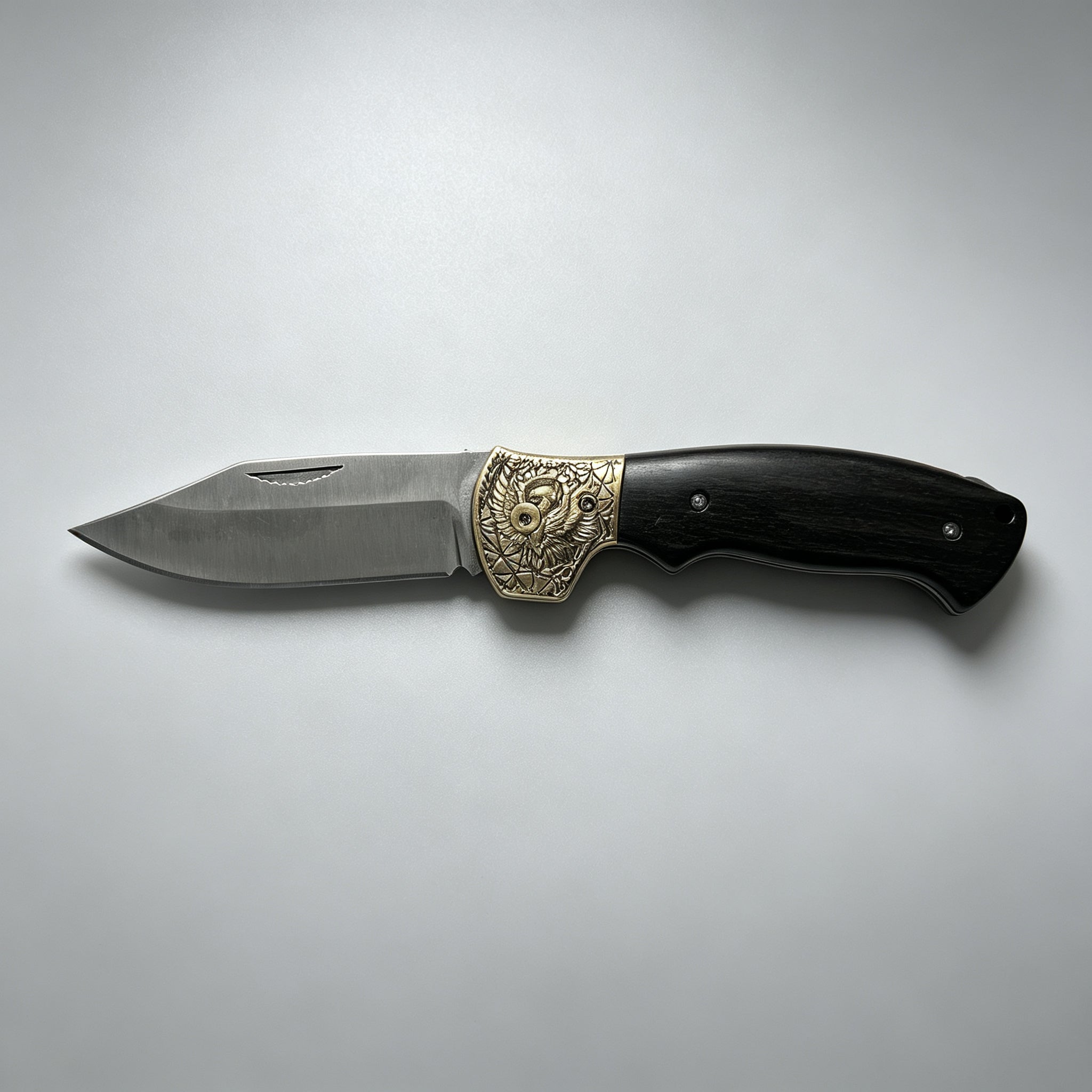 T-03 Folding Knife – D2, Copper & Black Wood