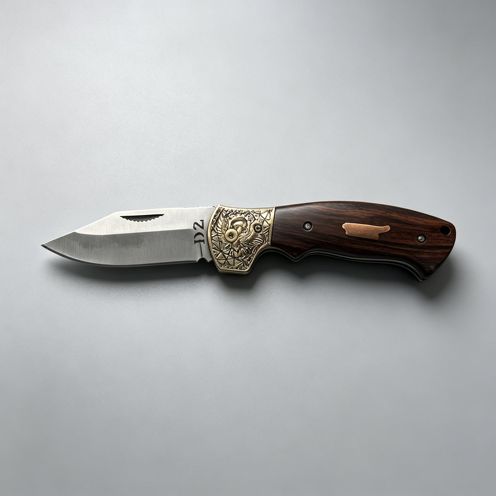 T-07 Folding Knife – Vine Etch, Copper & Wood
