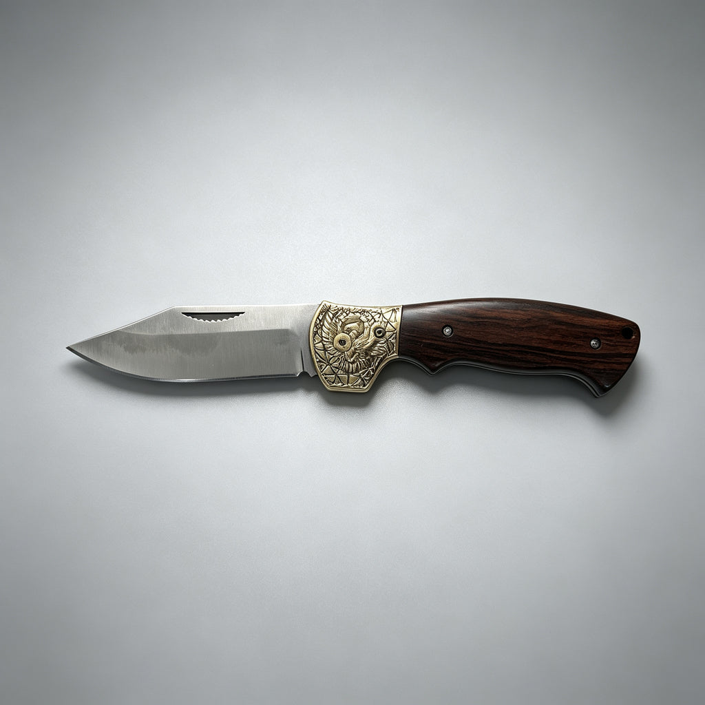 T-02 Folding Knife – D2, Copper & Wood