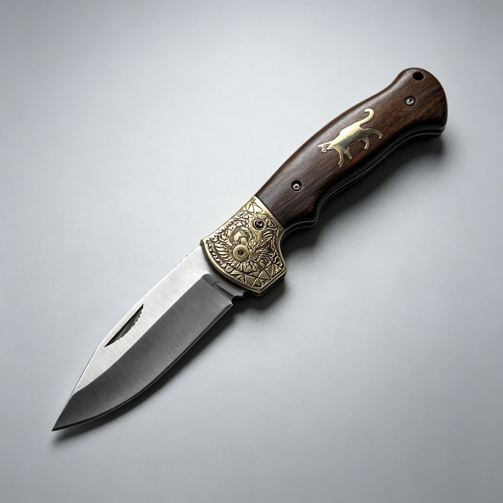 T-04 Folding Knife – 9Cr13, Copper & Wood