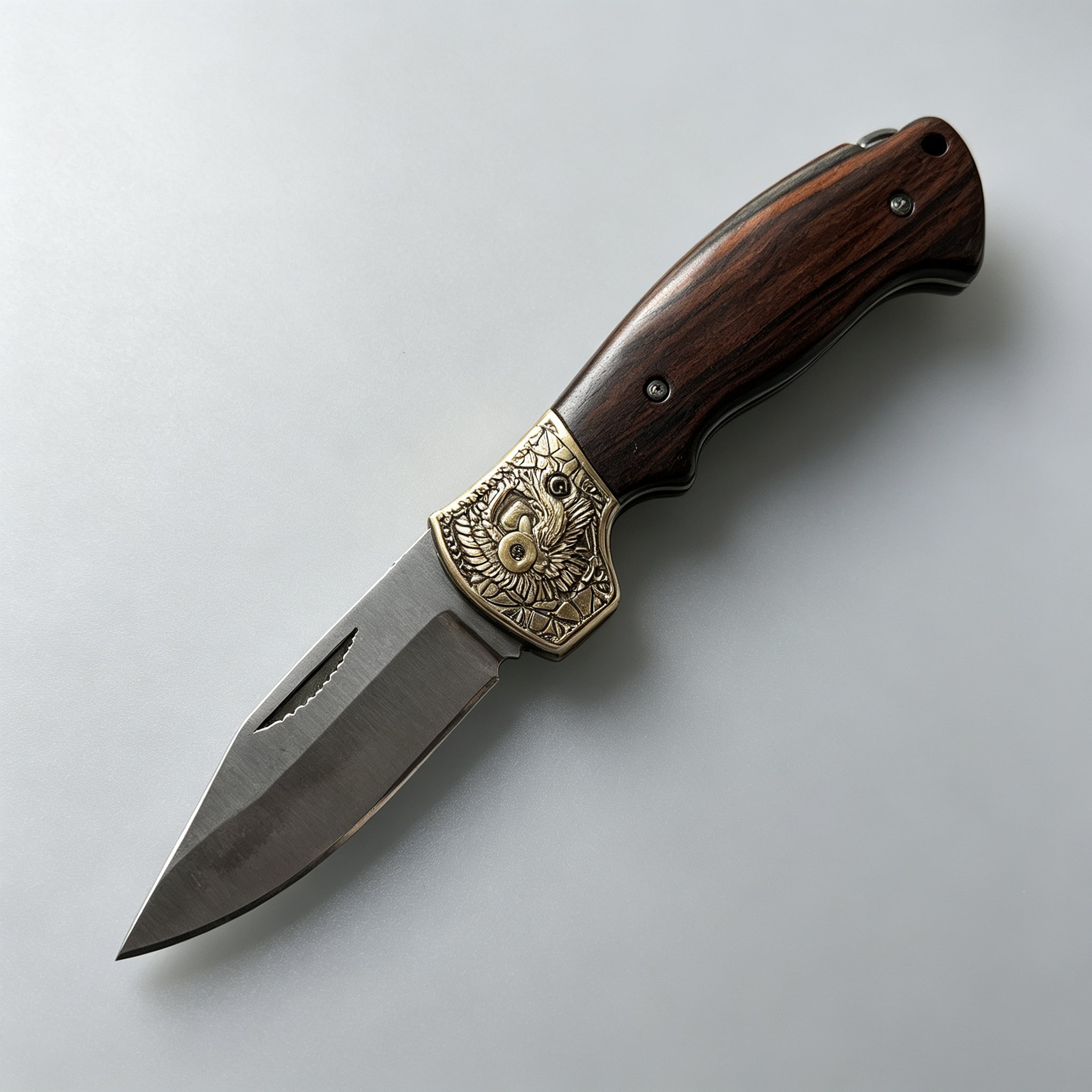 T-02 Folding Knife – D2, Copper & Wood