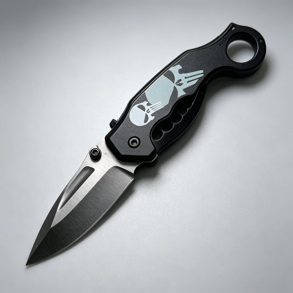 PH04 Karambit Folding Knife – Skull Design, Finger Ring