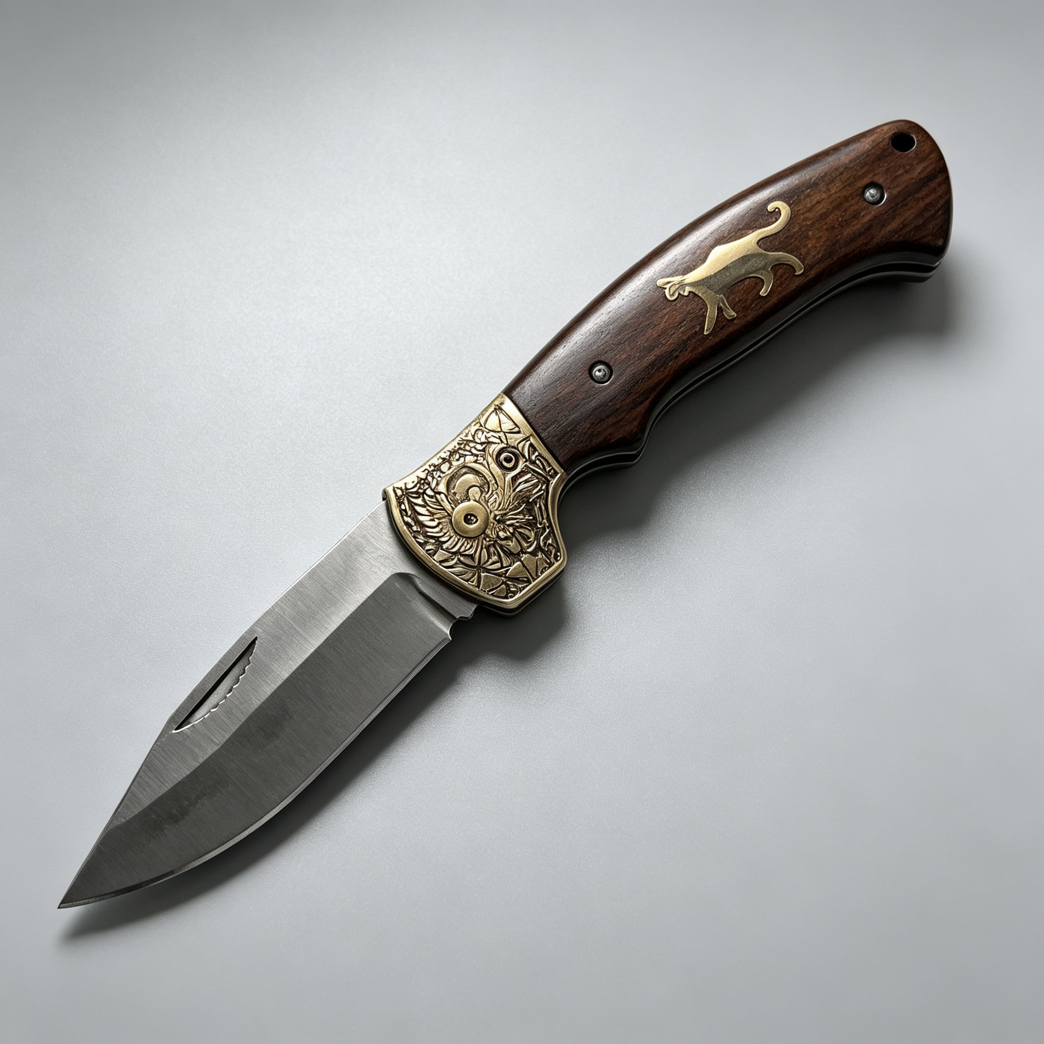 T-07 Folding Knife – Vine Etch, Copper & Wood