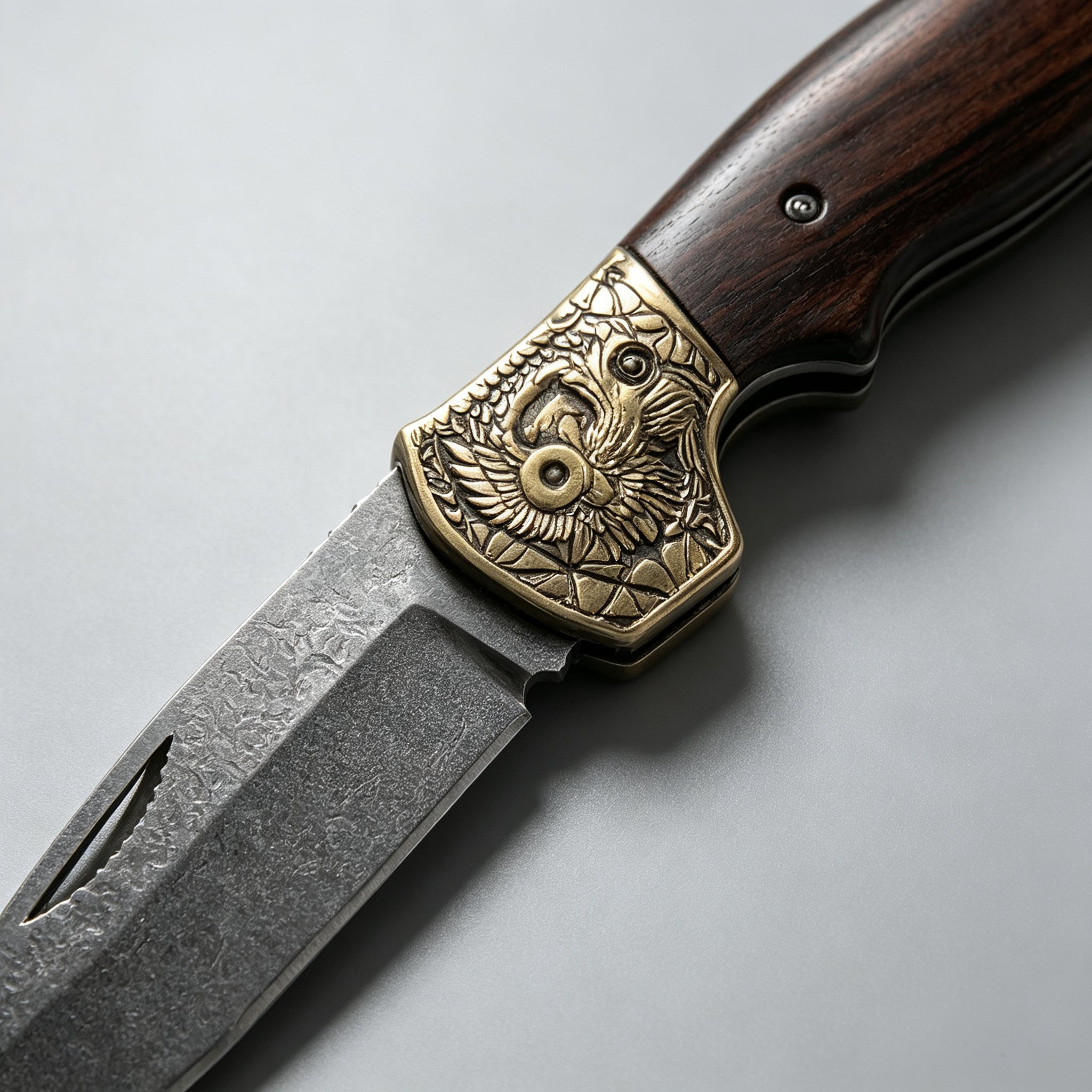T-02 Folding Knife – D2, Copper & Wood