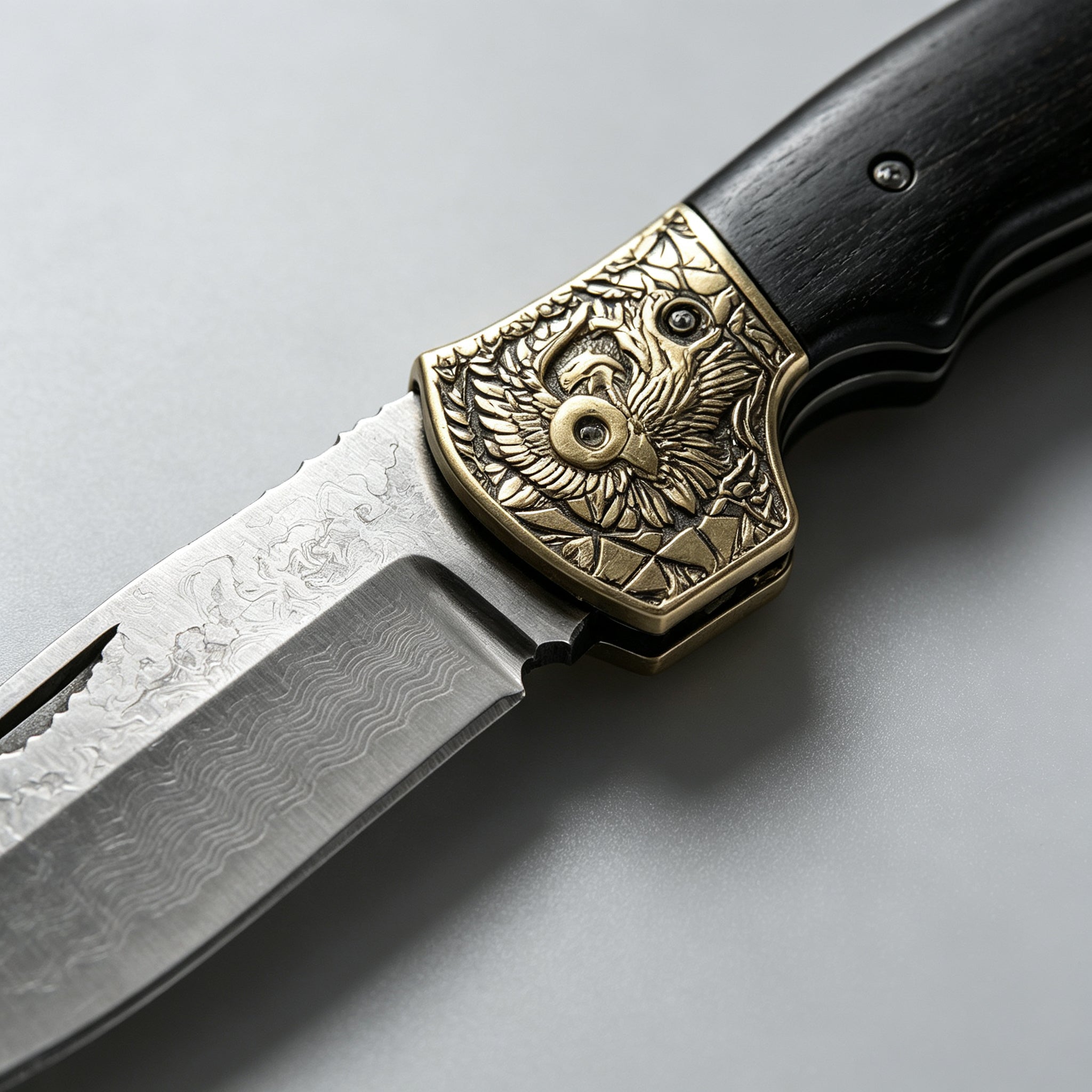 T-03 Folding Knife – D2, Copper & Black Wood